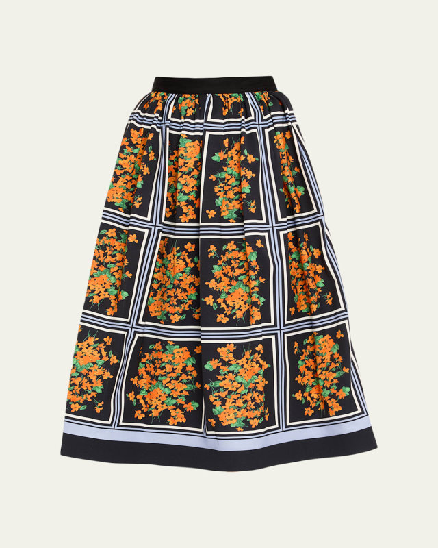 Floral-Print Full Midi Skirt